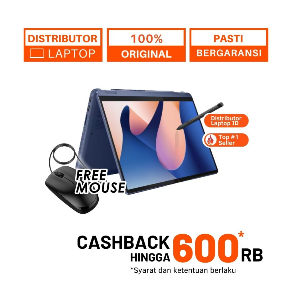 LAPTOP LENOVO IDEAPAD FLEX 5 5i 14IRU8 / CORE i7 1355U / RAM 16GB 512GB SSD / 14 INCH IPS TOUCH / WINDOWS 11 OHS - CICILAN 0%