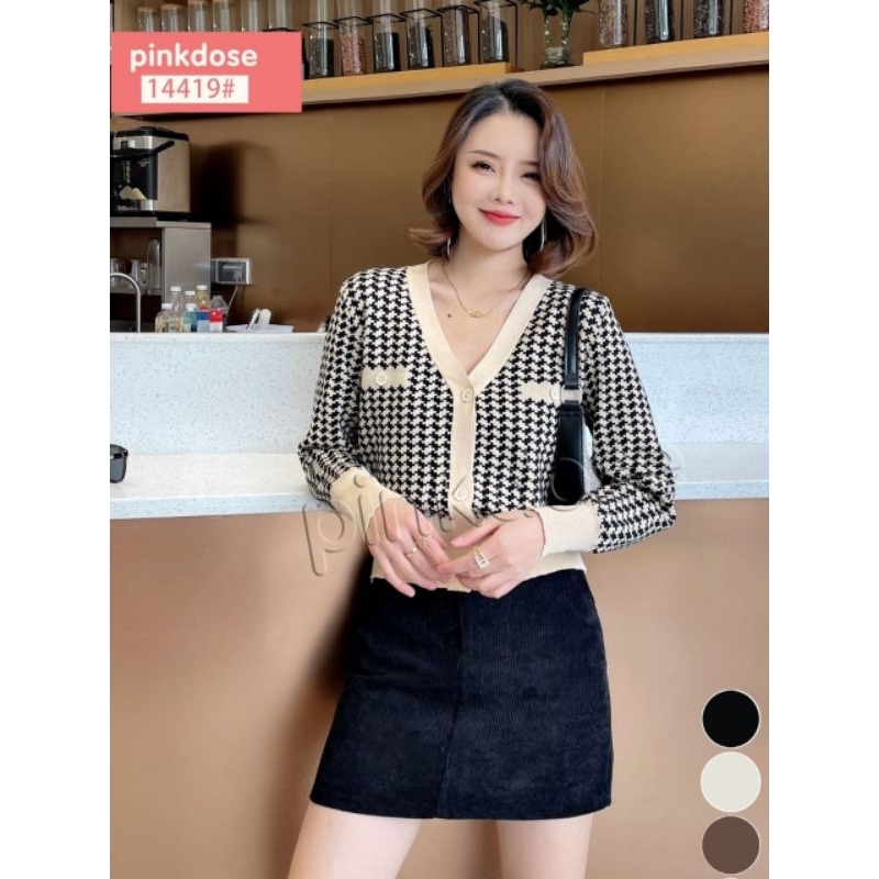 CARDIGAN MOTIF IMPORT/CARDIGAN RAJUT PINKDOSE/CARDIGAN CROP RAJUT WANITA