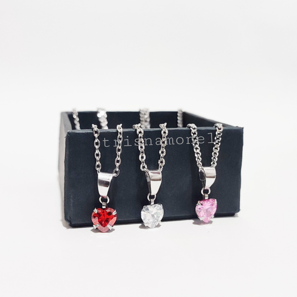 ANTI KARAT !!! kalung titanium liontin diamond motif love