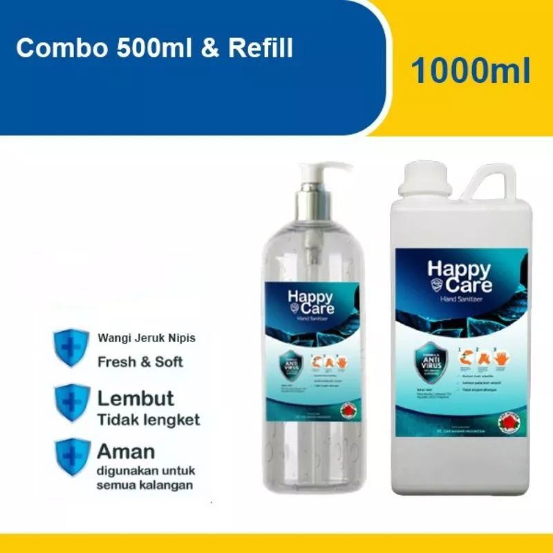 HAND SANITIZER CAIR COMBO 500ML + 1 LITER HAPPY CARE / HAND SANITIZER LIQUID / HAND SANITIZER