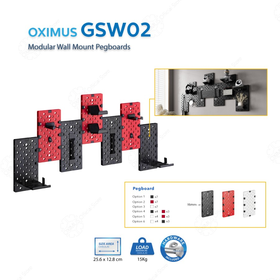 Rak Papan Dinding Gantung Modular Pegboard Wallmount DIY OXIMUS GSW02