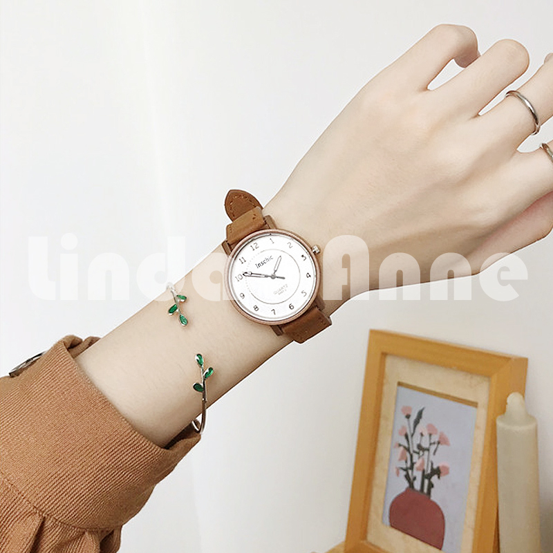 Jam Tangan Strap PU Analog Untuk Wanita Gaya Retro Fashion Import