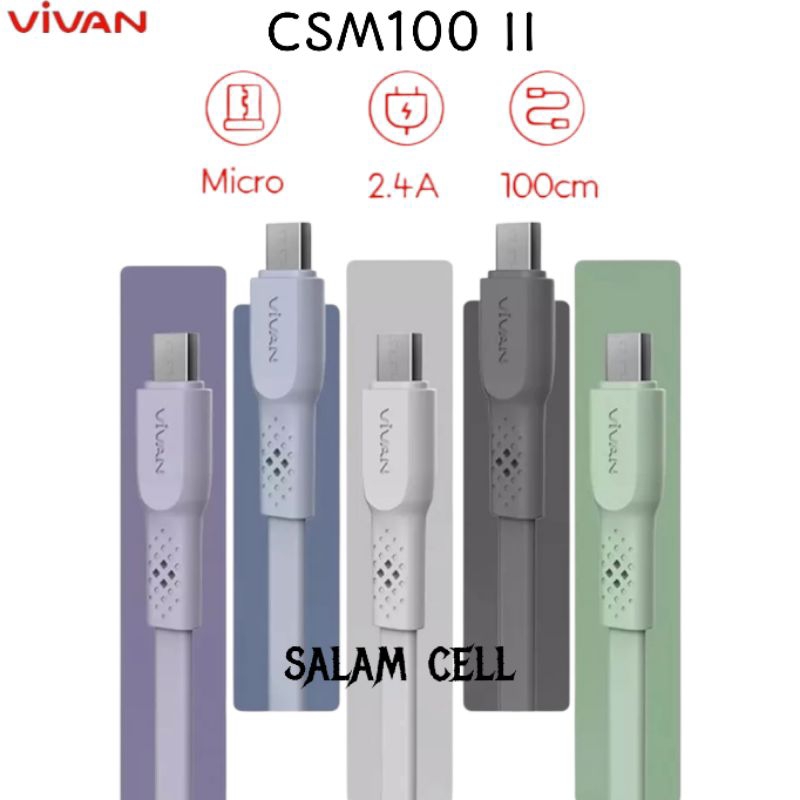 Kabel Data Micro USB VIVAN CSM100 II 2,4A 100cm Original Garansi Resmi