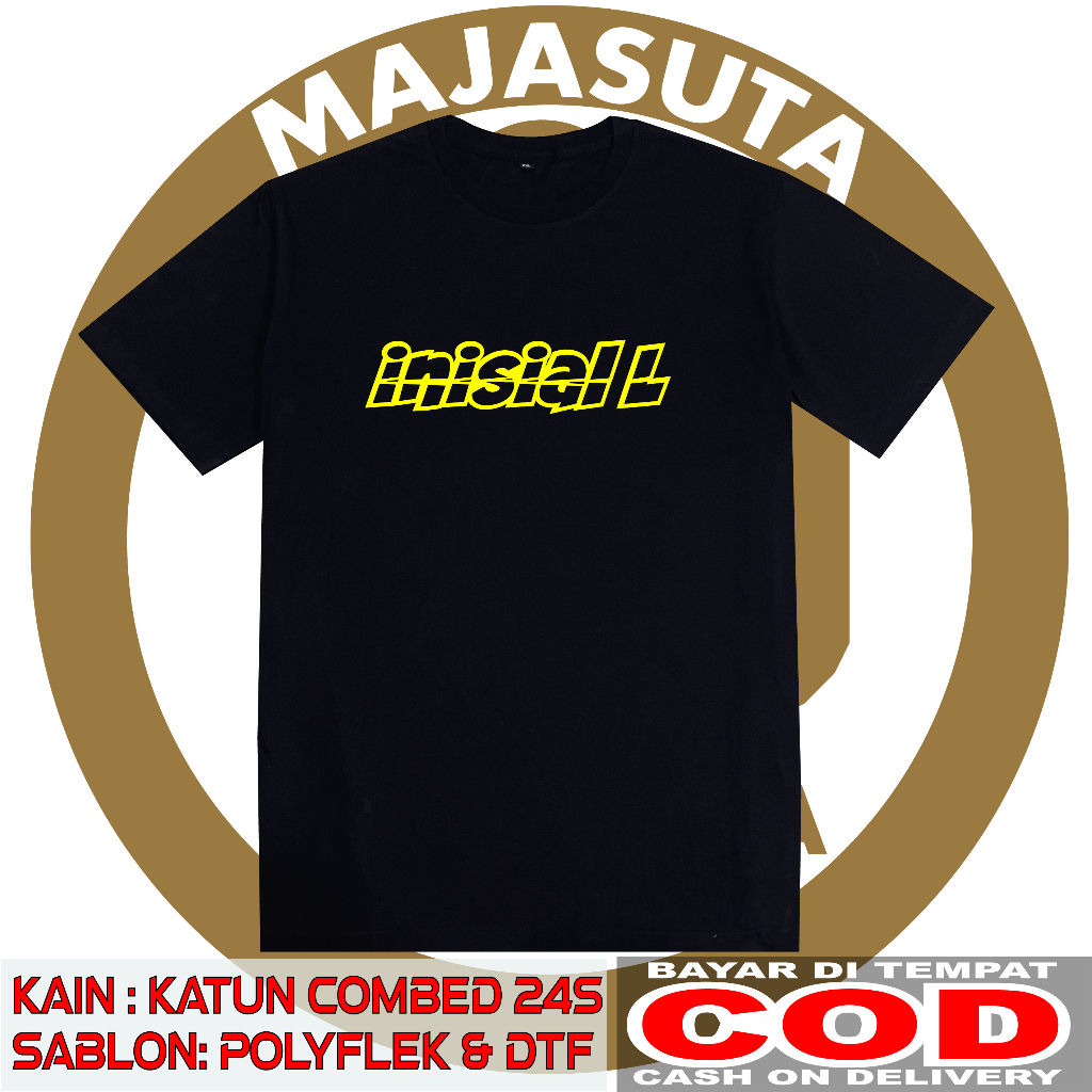 KAOS INISIAL NAMA L SABLON WARNA KUNING KATUN COMBED 24S TEBAL MAJASUTA