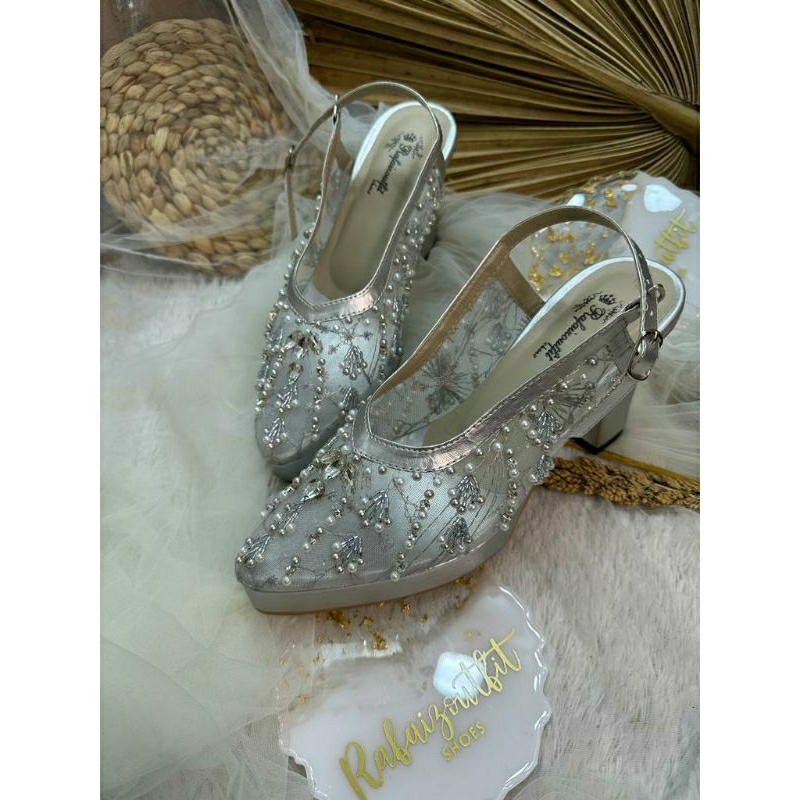 Sepatu wedding Cantik Viola silver 9cm tahu