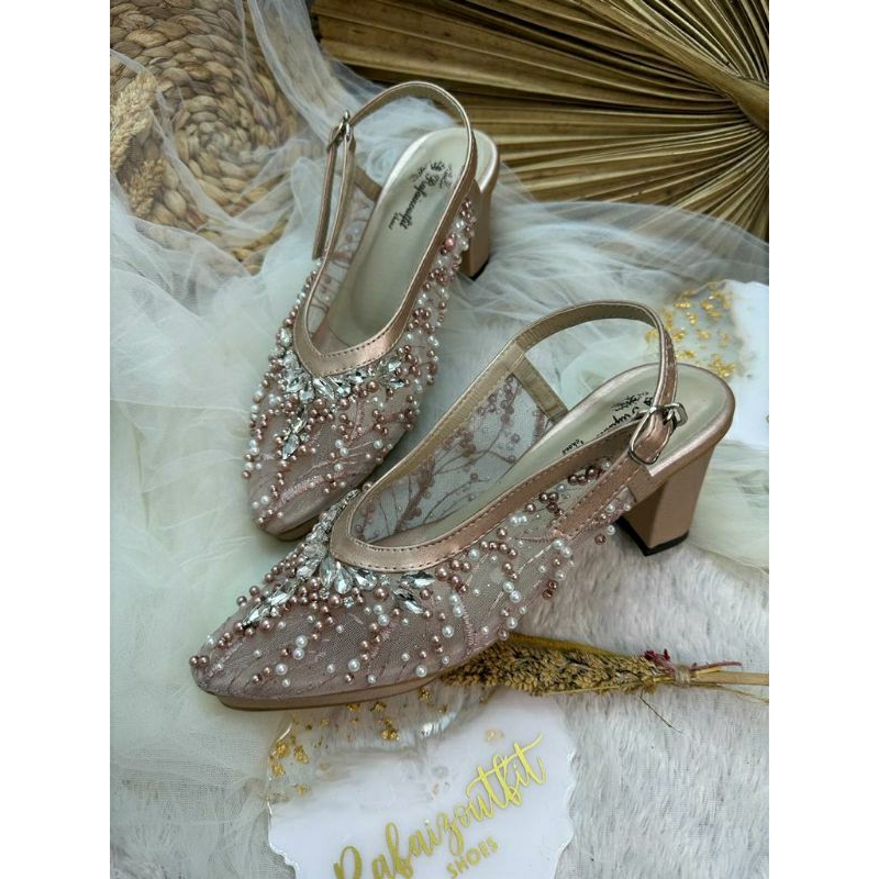 Sepatu wedding Cantik Resta Rosegold 7cm tahu