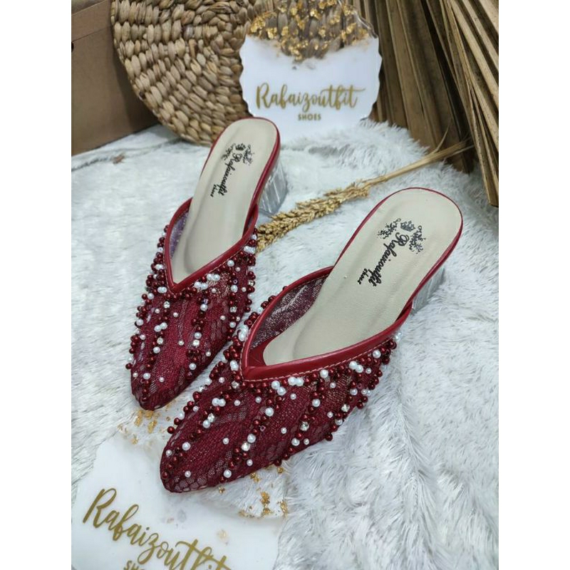 Sepatu wedding pesta Cantik yesika Maroon Hak kaca 5cm