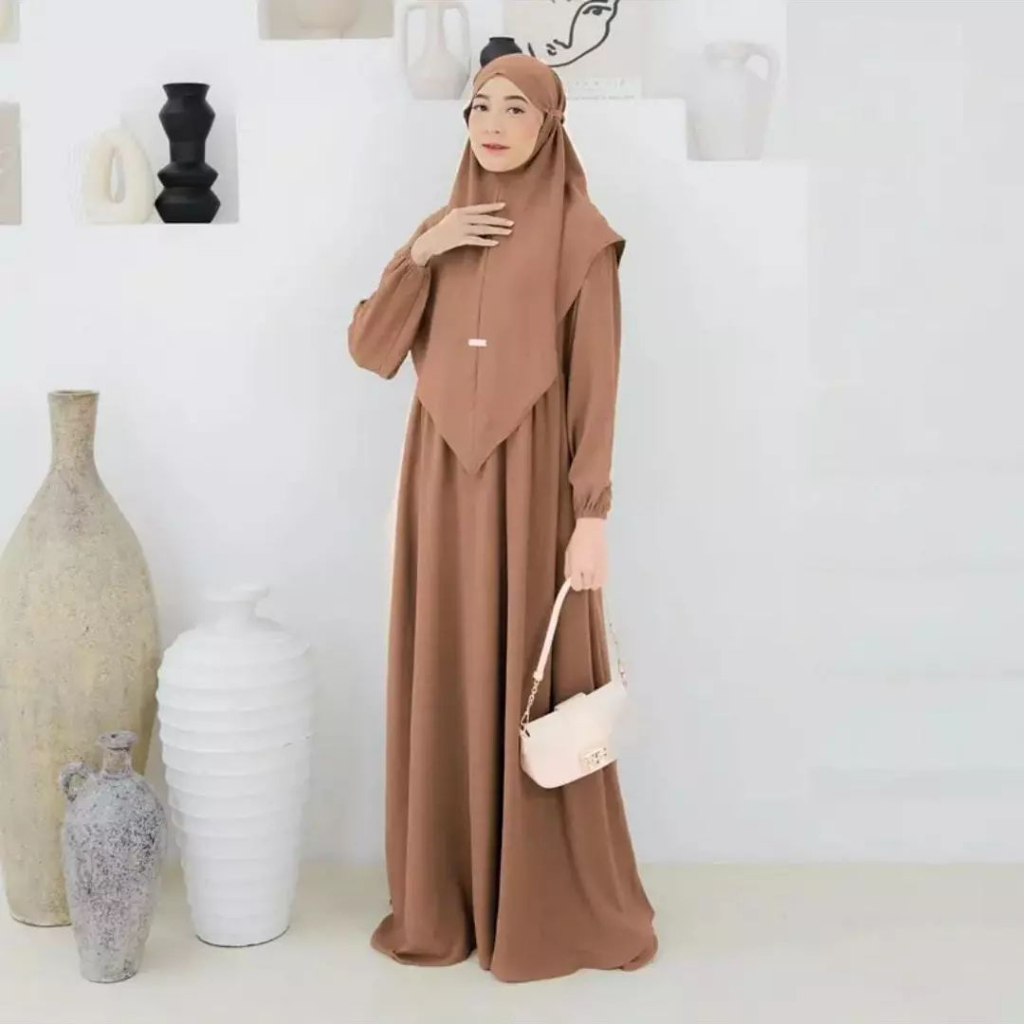 Gamis Maryam syari + Krudung / Dress Polos  Size L &amp; XL Pakaian wanita muslim / gamis cringkle busui / Baju muslim wanita 2023