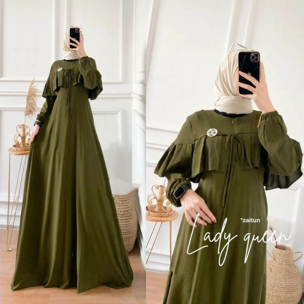 Baju Gamis Lady Queen Wanita Sheeva dress Terbaru Gamis Polos Cringkle premium Size M L &amp; XL Fashion muslim wanita Dress Kondangan Terlaris 2023