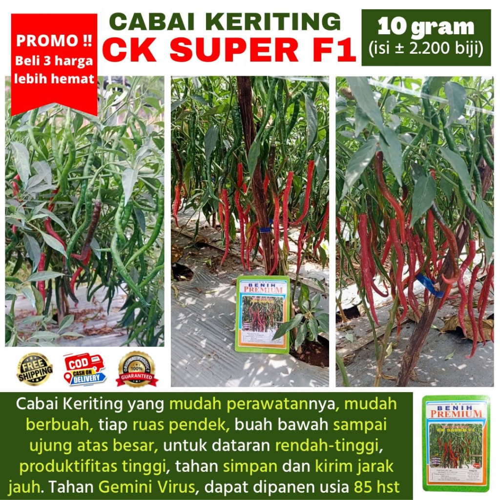 [COD] Benih Cabai Keriting Tahan Virus CK SUPER F1 10 gram (±2.200 biji) | Setipe CMK Akar, LW 02, T
