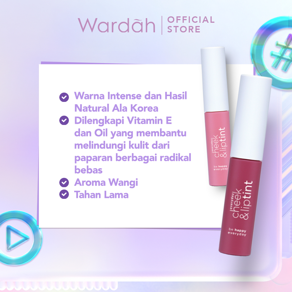 WARDAH Everyday Cheek &amp; Lip Tint Indonesia / 5.5g / Be Happy Everyday / Moisturising Nourishing Pigmented And Natural Finish Yummy Fruity Aroma / Quick Set Vit C / 01 Red Set Glow 02 My Baerry 03 Pink On Point / Cosmetic Makeup Lips Make Up Lipstick Lips