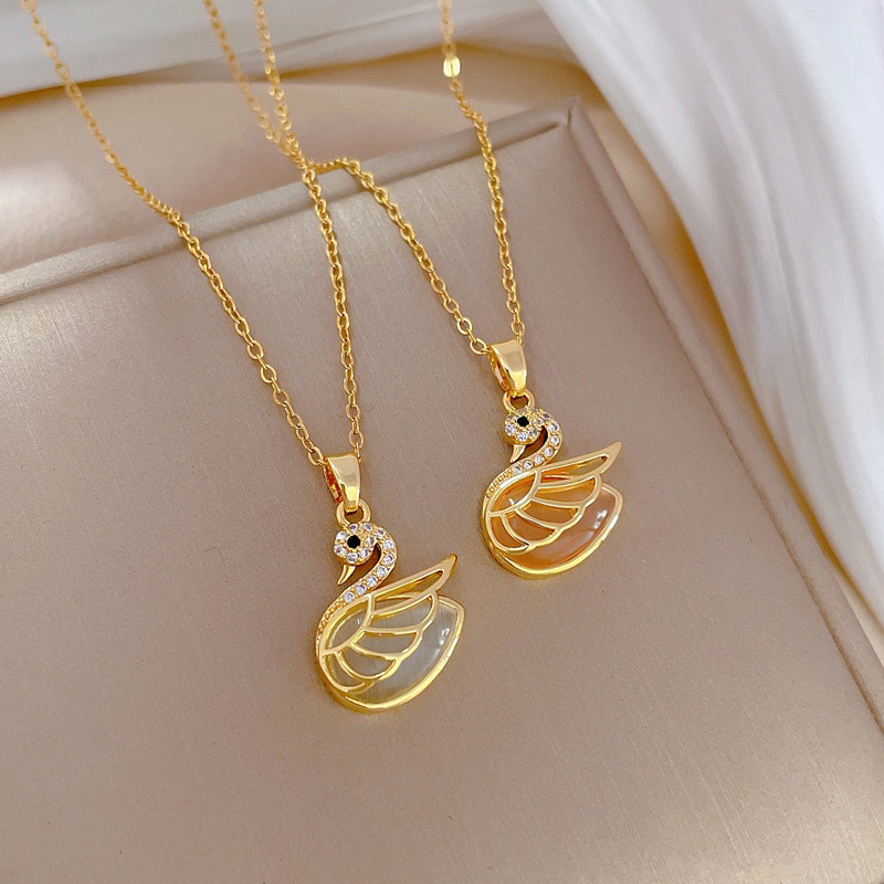 kalung angsa titanium asli cantik gold pink