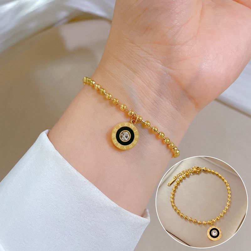 gelang biji lada titanium cantik bulat hitam permata