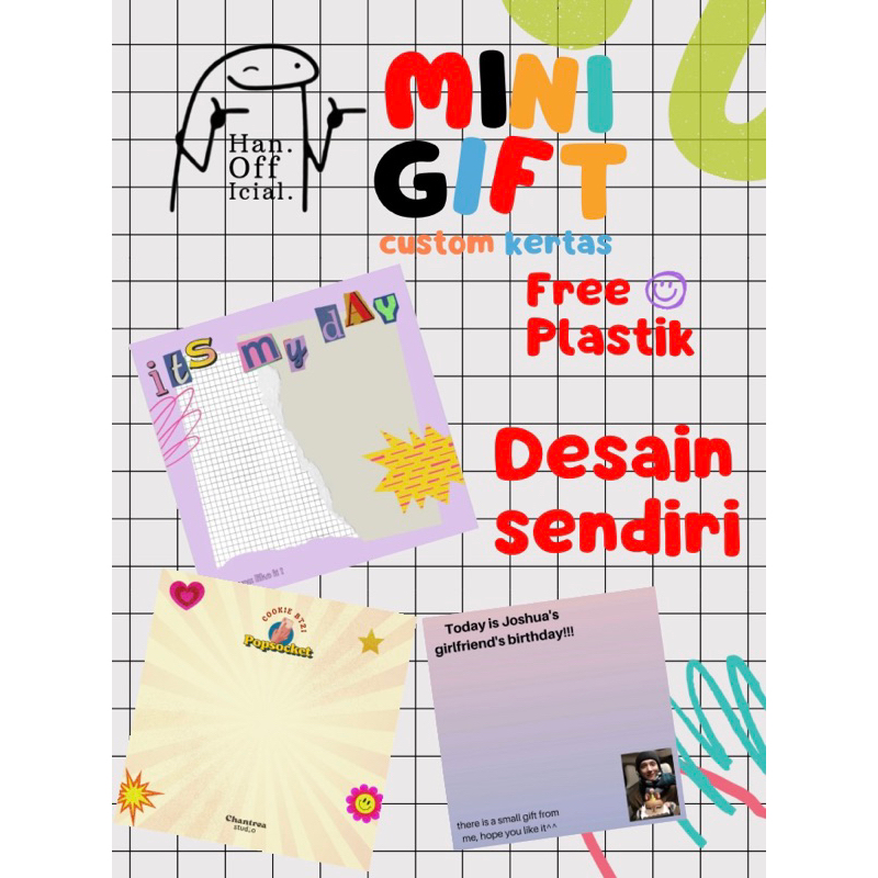 

DESAIN SENDIRI WARNA 2 | ALAS PACKAGING | MINI GIFT CUSTOM KERTAS FREE PLASTIK | KARTU UCAPAN