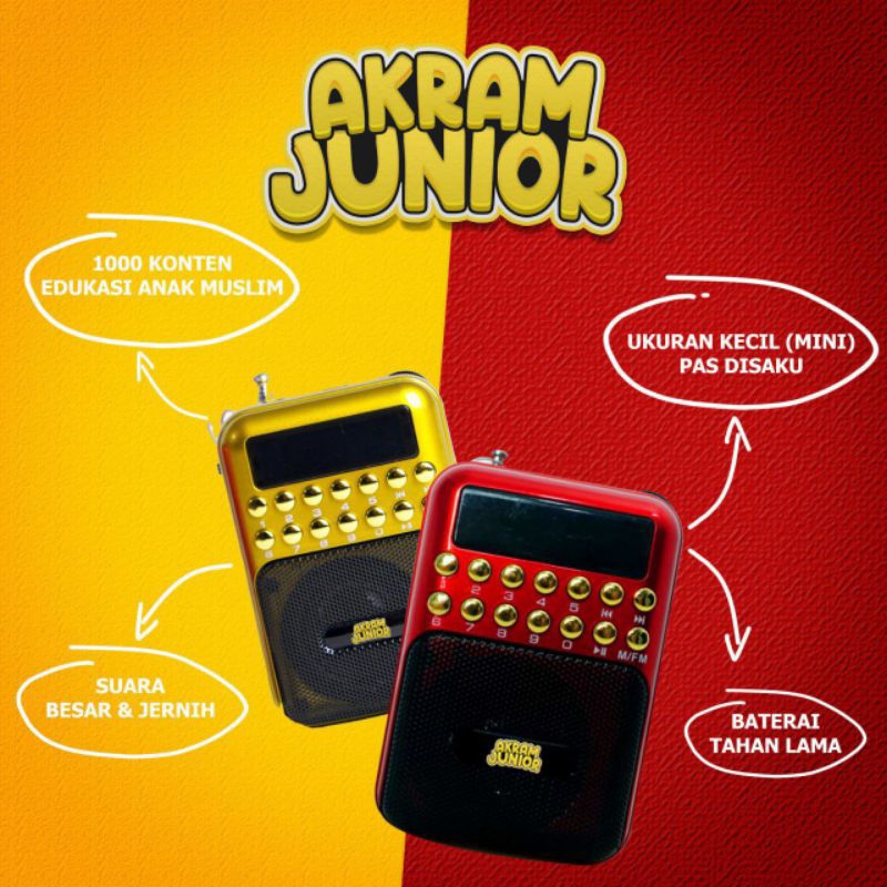 Speaker Murottal Al Akram Junior Spiker Quran Mini Speker Alquran Edukasi Anak Support Headset USB Micro SD Radio FM