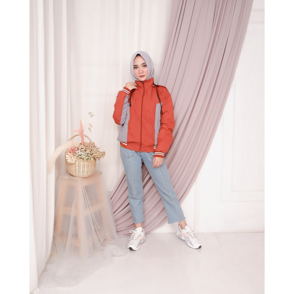 Justrue Jaket Hoodie Wanita Bolak Balik Kekinian Orange