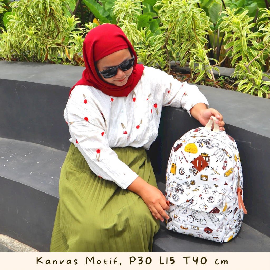 Promo Gratis Ongkir Tas Ransel Pria / Wanita Bahan Kanvas Motif Gaya Korea produk lokal indonesia