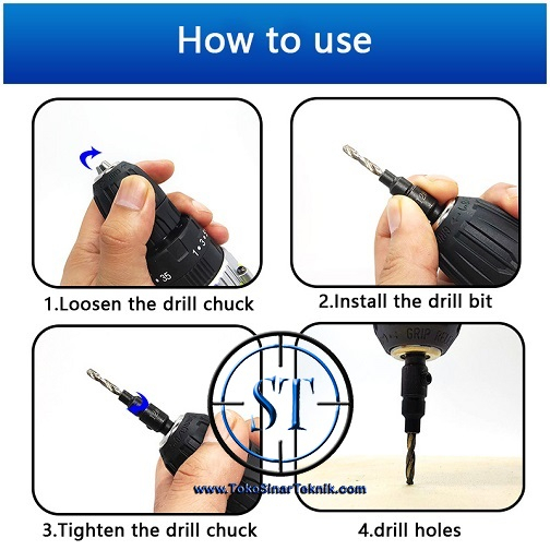 Mata Bor Countersink HSS Drill Bit Set Isi 4 No 6-12 Kayu Plastik Alumunium