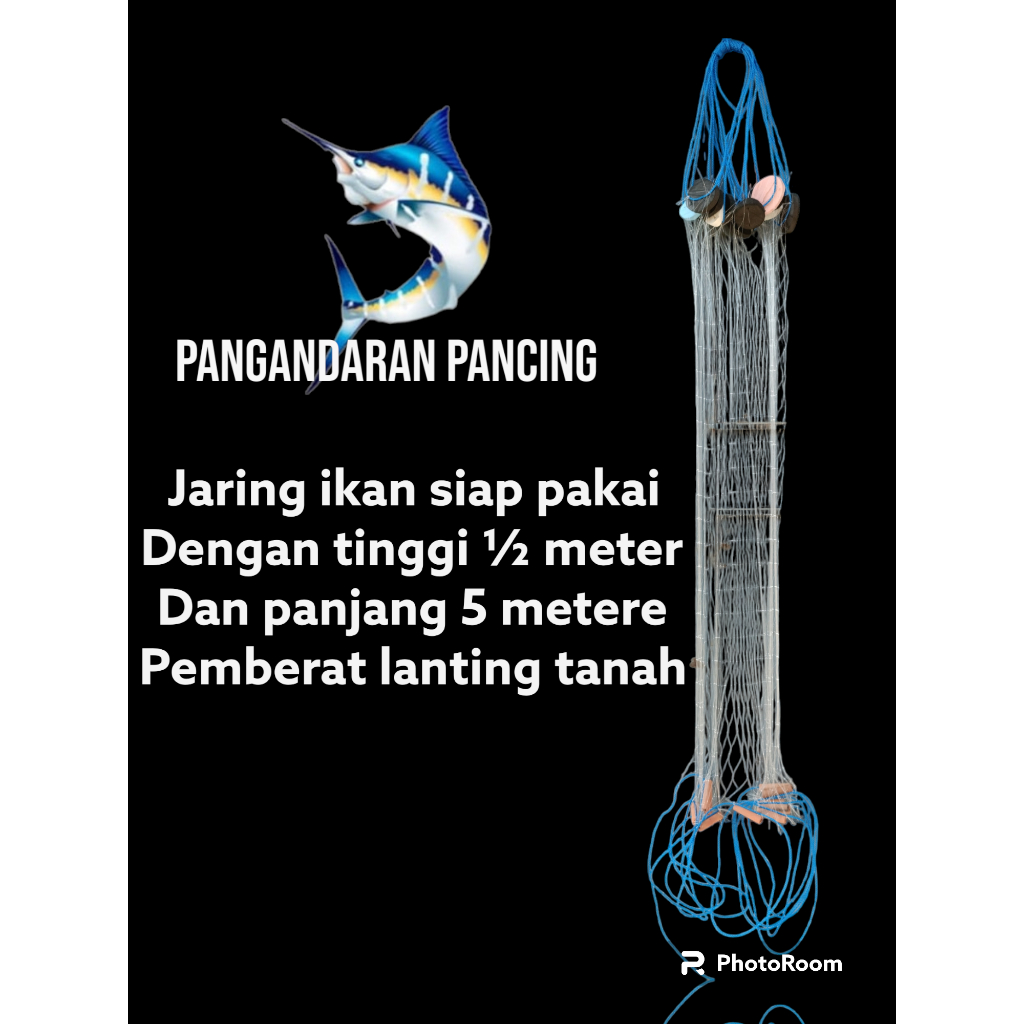 Jaring ikan siap pakai jaring bentang tinggi 1/2 meter panjang 5 meter