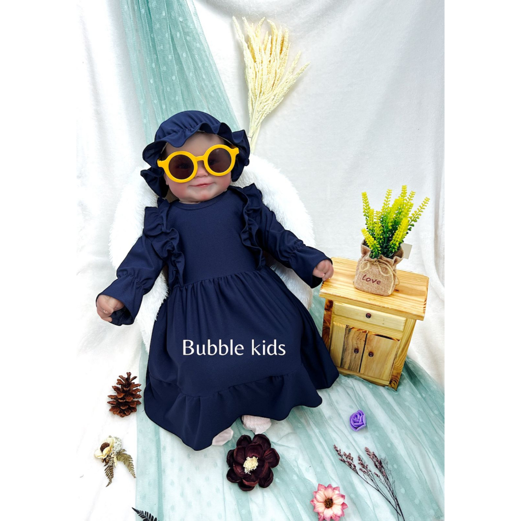 Gamis Sabrina Free Ciput Bayi Anak Balita Fashion Muslim Katun Polos 0-4 Tahun navy