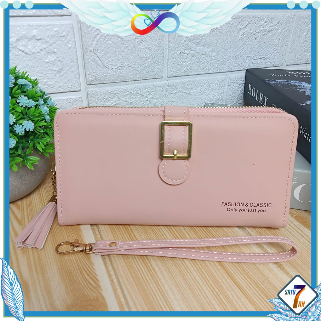 Dompet Panjang Lipat Zipper Multifungsi Korea Style Dompet Fashion Cewek Resleting Klip Women Wallet PU Satu7an D88