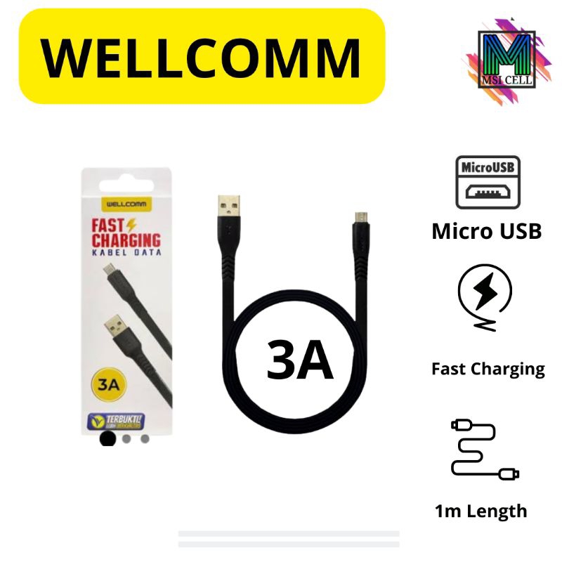 Kabel data / Charger USB WELLCOMM ALLOY E To MIKRO 3A Fast Charging