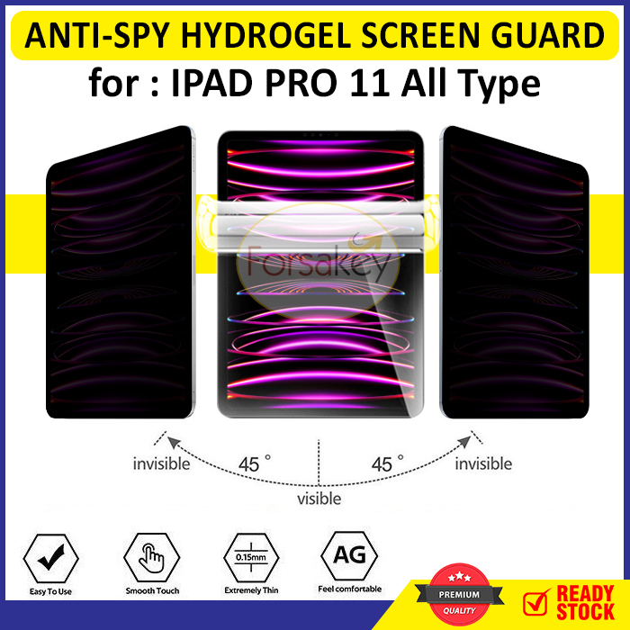 iPad Pro 11" 11 Inch Gen 1 2 3 4 5 6 2022 2021 2020 2018 M2 M1 Chip ANTI SPY Hydrogel Screen Protect