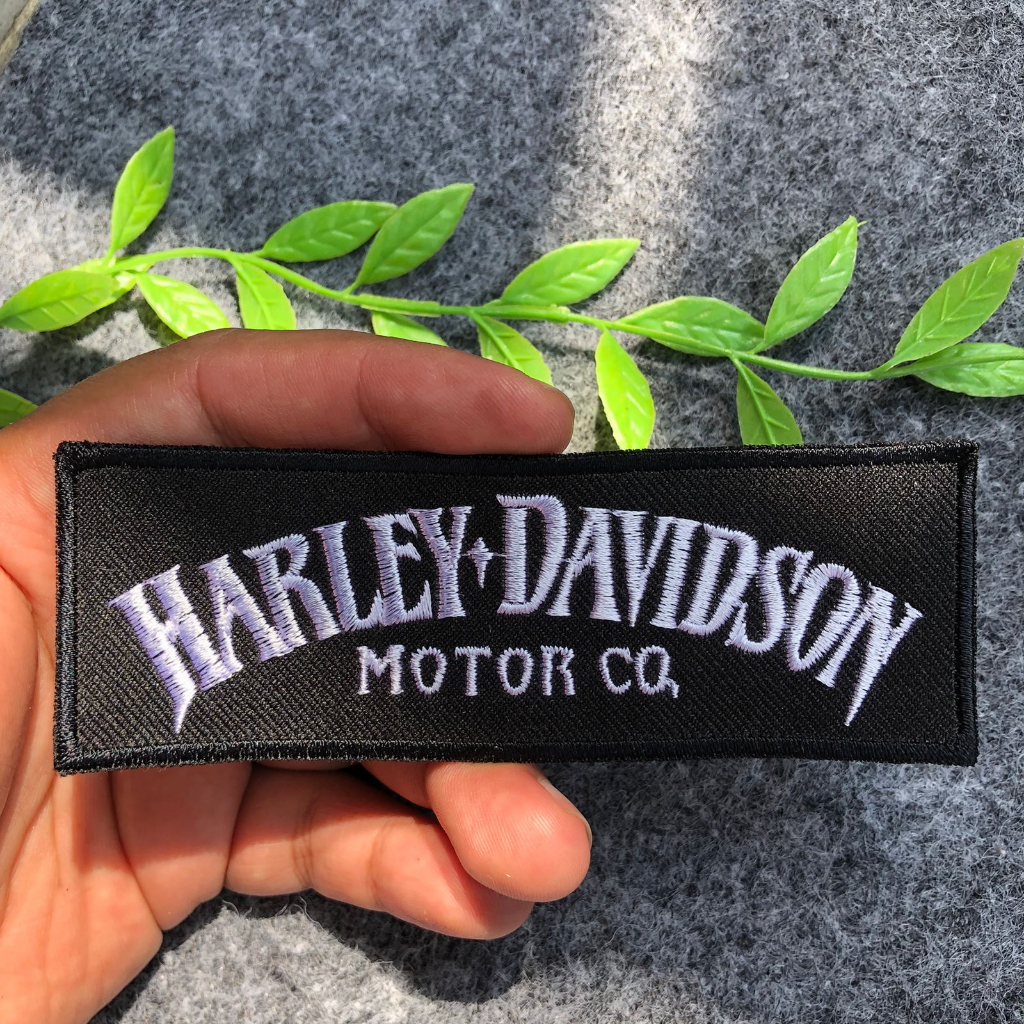 Patch HD Harley-Davidson Box Black White Emblem Aksesoris Topi Rompi Jaket Tas Parka Denim DLL