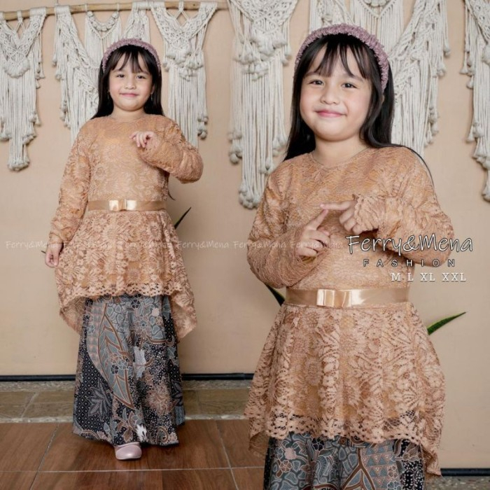 stelan kebaya anak brokat Aurora//kebaya anak umur 5-12 tahun/ Warna Mocca