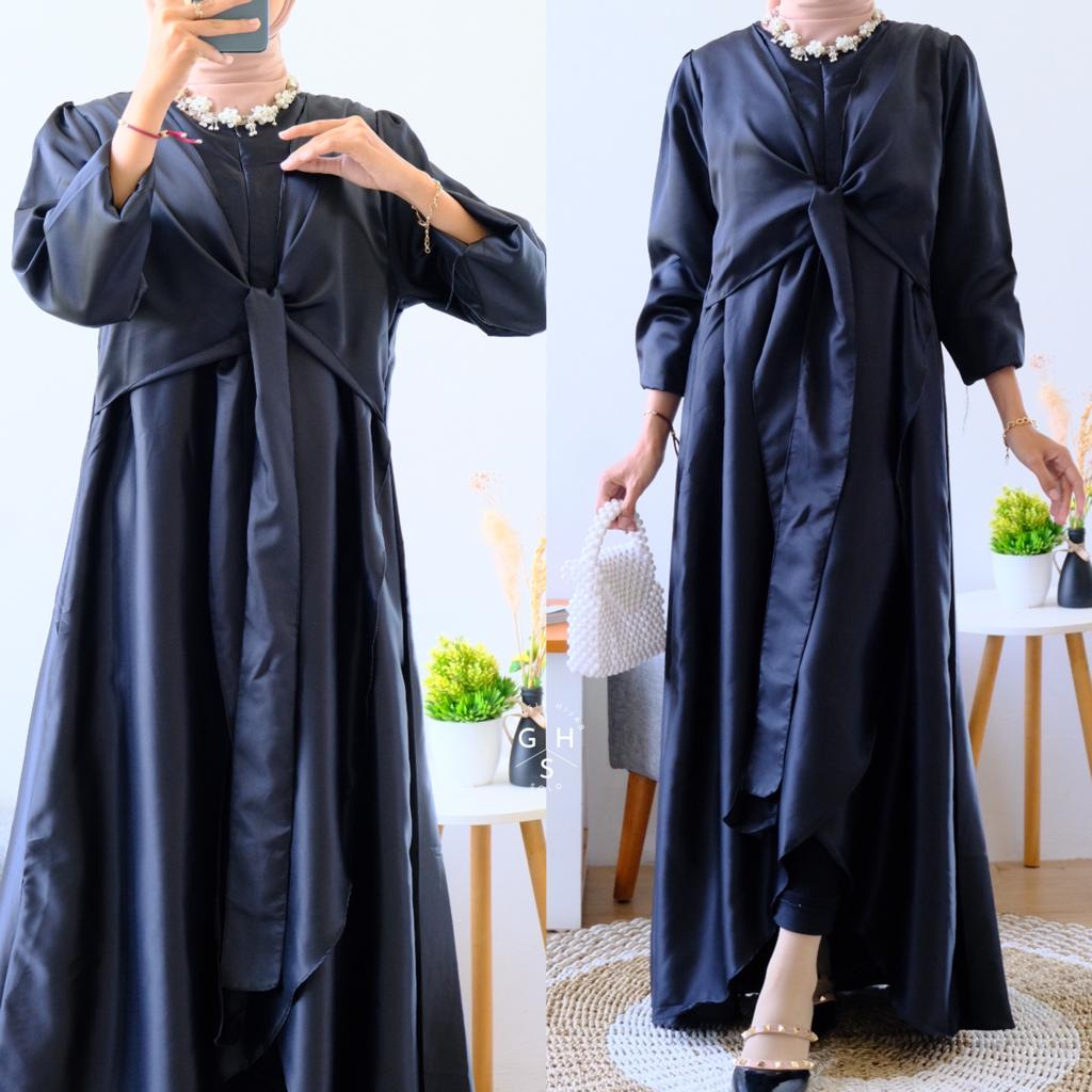 (DBY) GAMIS BILQIS TALI ATASAN WANITA BUSUI DRESS SATIN PREMIUM