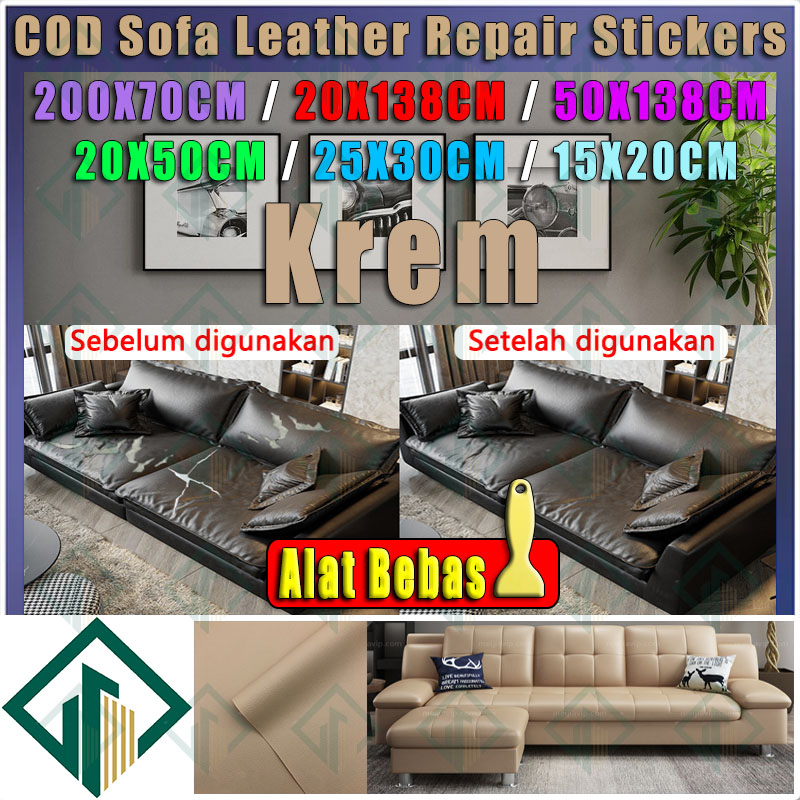 【Sticker Kulit Sofa Tersedia grosir】COD  Krem 200CM*70CM Lem impor yang kuat sticker kulit sofa mete