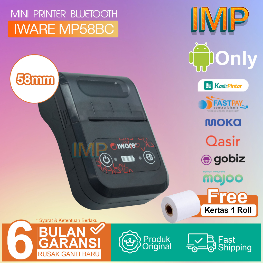 Mini Printer Bluetooth Thermal Kasir 58mm Iware MP58BC