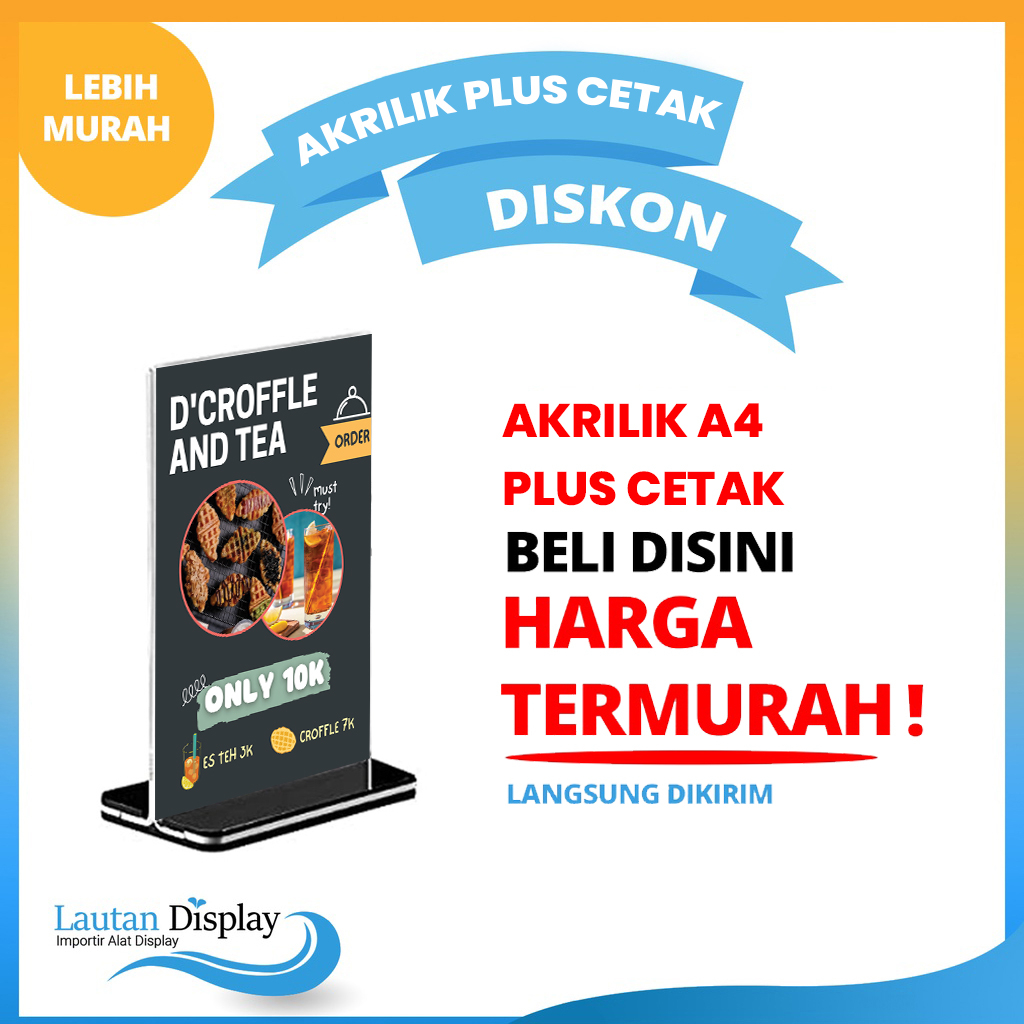 Akrilik Brosur A4 /A5 Tent Holder Akrilik Brosur Menu Makanan (Tatakan Hitam) Acrylic Meja Plus Ceta
