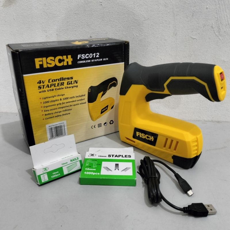 

MESIN CORDLESS STAPLER GUN "FISCH" 4V USB CHARGING ||ALAT STEPLES BATTRAI 4VOLT