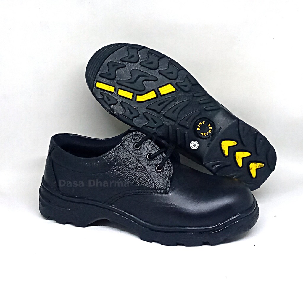 King Arthur Sepatu Safety Shoes Pendek Pria Kerja Proyek Original 100% Kulit Sapi Asli Septi Ujung Besi Tali  Warna Hitam