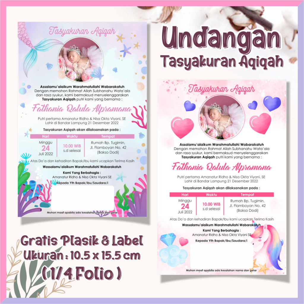 Undangan Aqiqah / Undangan Tasyakuran Aqiqah / Undangan Bayi / Lucu / Baby