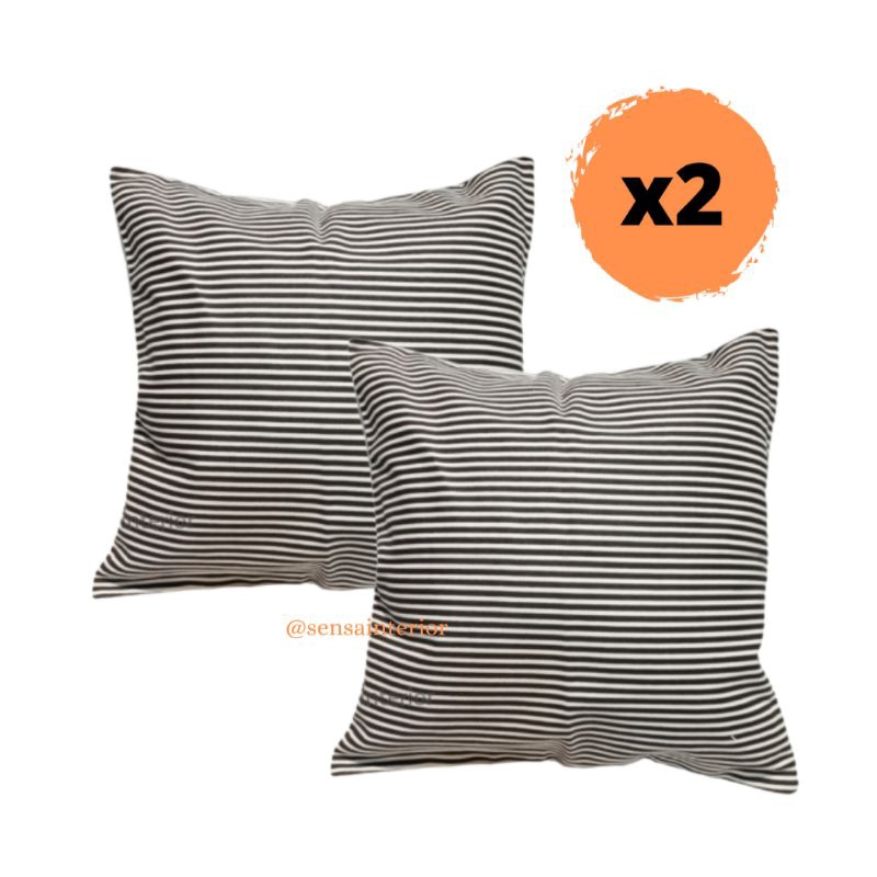 Sarung Bantal Kursi Sofa Motif Garis Hitam Putih 1 Set Isi 2pcs 40x40 SBS005