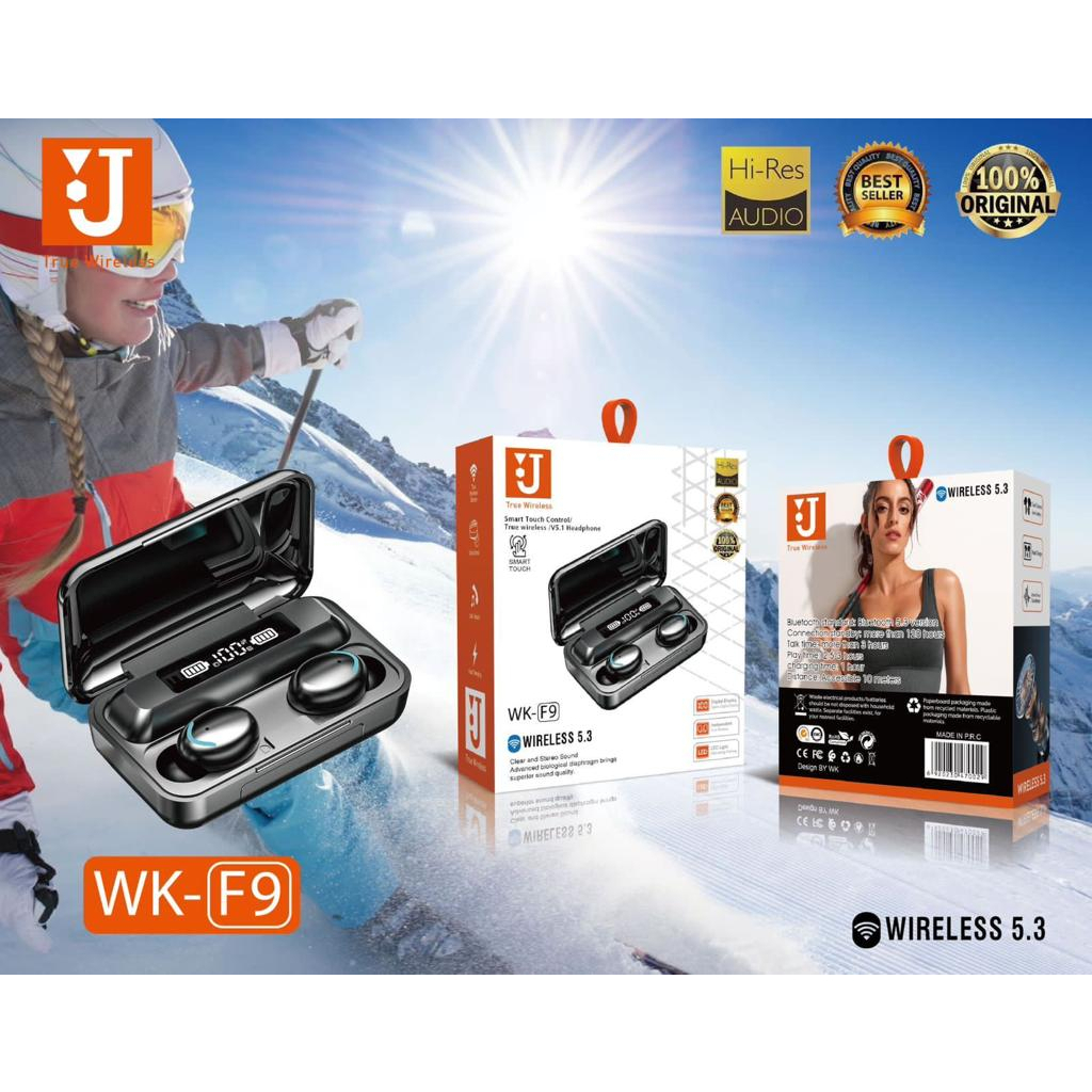 Handsfree Bluetooth TWS J WK-F9 Smart Touch Wireless 5.3 sporty Headset hires audio universal smartphone