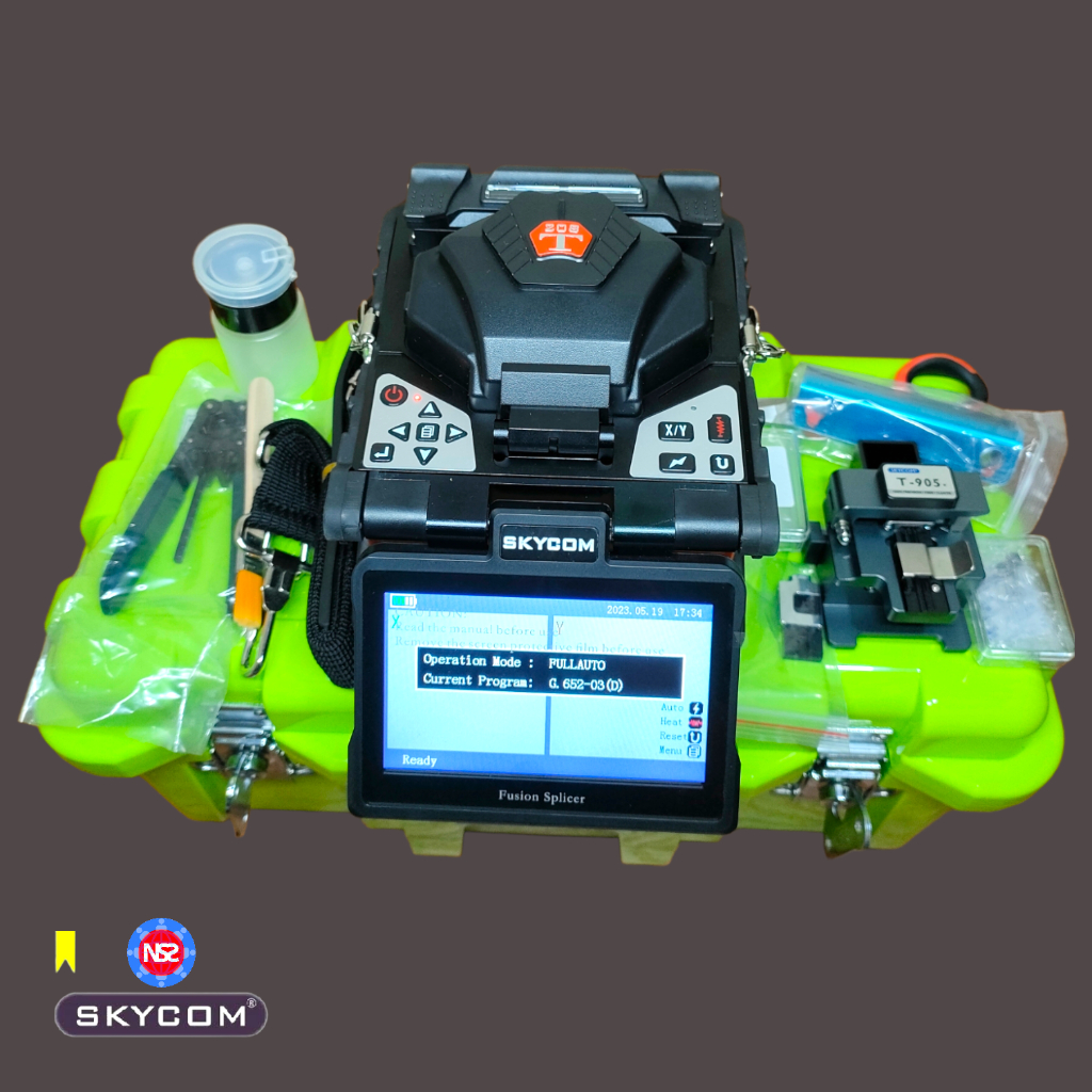 fusion splicer skycom t208H fiber optik / splicing skycom t208H / alat sambung fiber optic