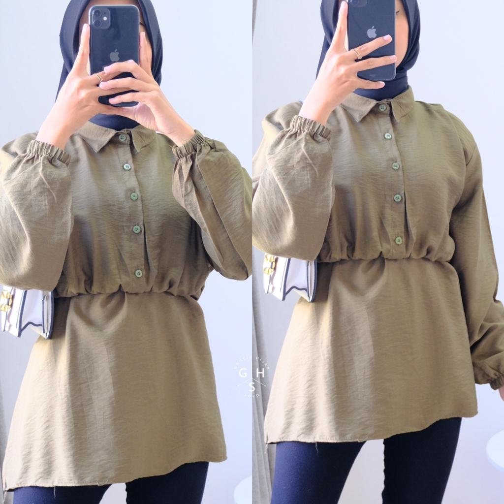 VISTA KEMEJA KERUT FULL KANCING ATASAN WANITA BLOUSE POLO LINEN PREMIUM (MGA)