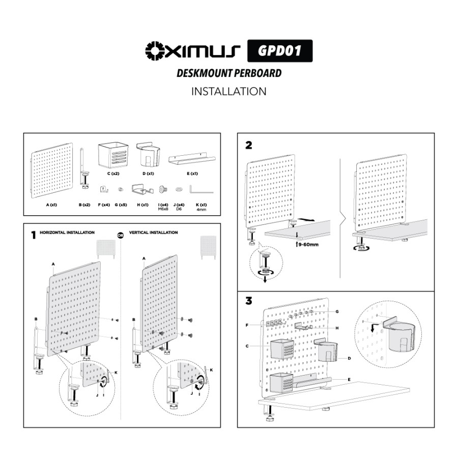 Rak Papan Meja Modular Deskmount Pegboard DIY OXIMUS GPD01 GPD02