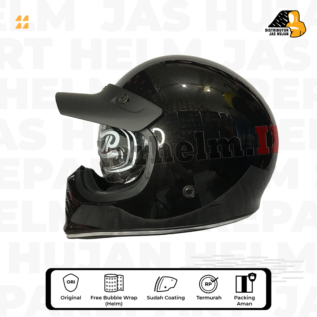 Helm Retro JP Signature HItam Glossy