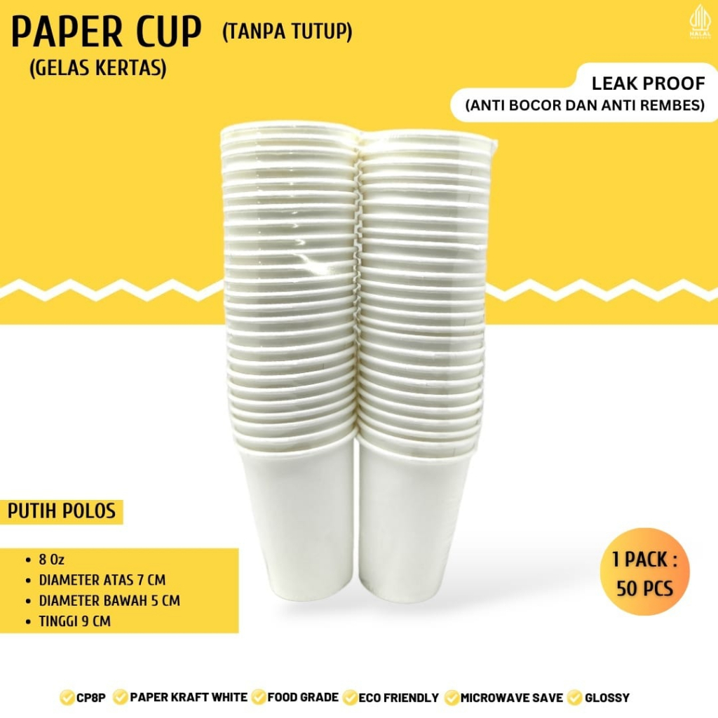 Paper Cup 8 oz Gelas Kertas Gelas Kopi (Isi 50 Pcs-CP8P)