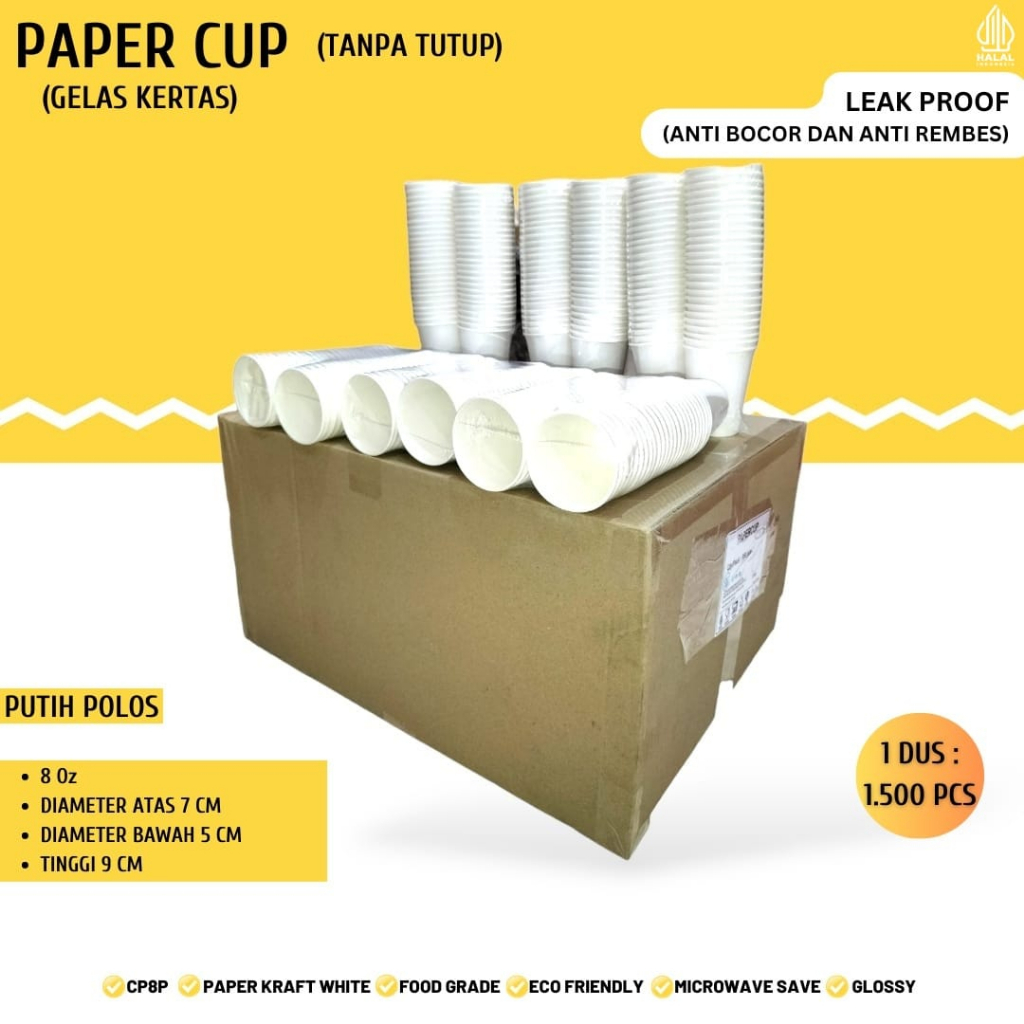 Paper Cup 8 oz Gelas Kertas Gelas Kopi (Isi 50 Pcs-CP8P)