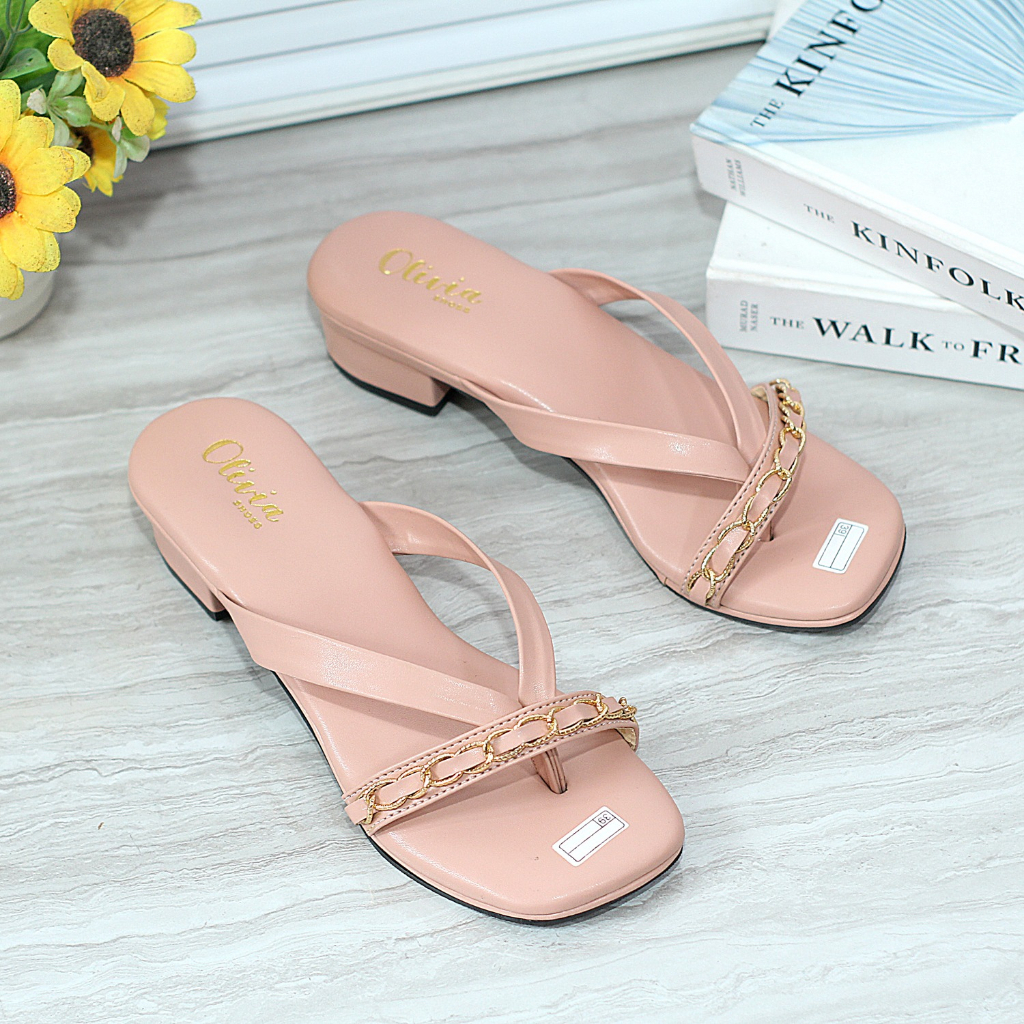 Sandal hak tahu wanita jepit 3cm palang rantai - CLAUDIA 02