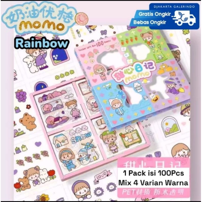 

Sticker Momo Masu Rainbow Mix 4 warna 100pcs