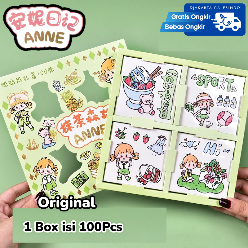 Sticker ANNE MOMO MASU TEA TIME ALICE GLITTER Rainbow Mix Warna Original waterproof Stiker Kartun Korea Anti Air Original isi 100pcs