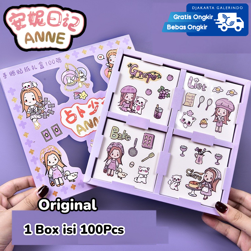 Sticker ANNE MOMO MASU TEA TIME ALICE GLITTER Rainbow Mix Warna Original waterproof Stiker Kartun Korea Anti Air Original isi 100pcs