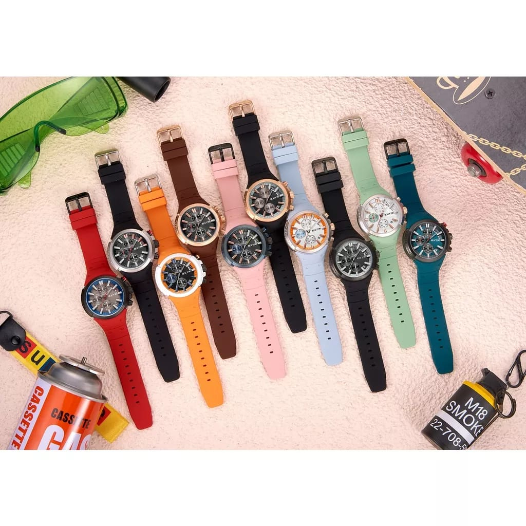 Jam Tangan EXTRI Original Rubber Strap Chronograph Water Resist