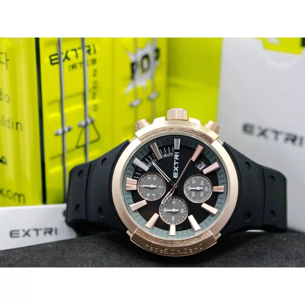 Jam Tangan EXTRI Original Rubber Strap Chronograph Water Resist